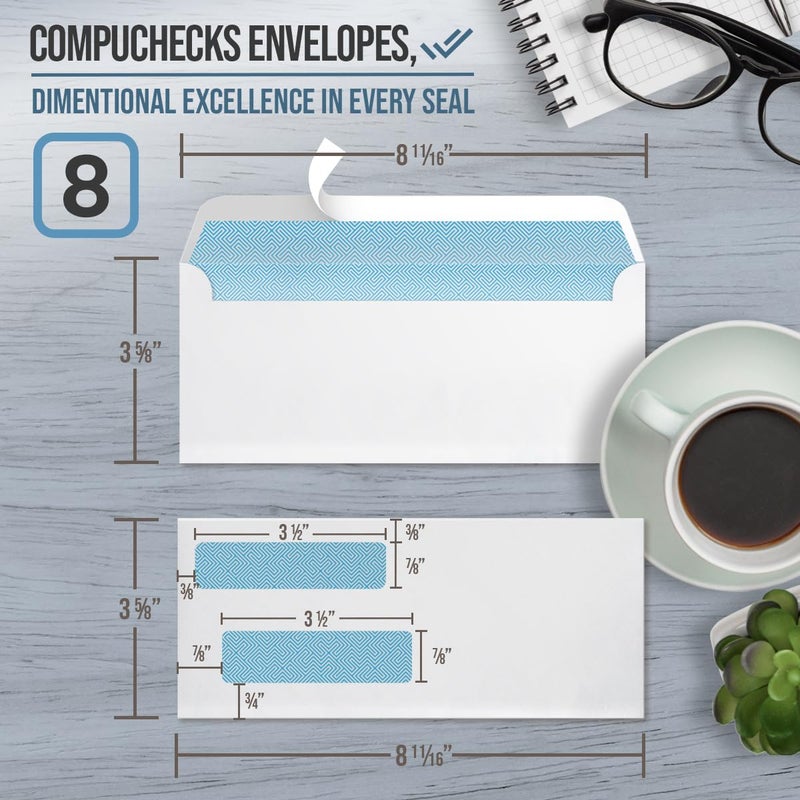 Compuchecks Double Window Envelopes #8- Peel and Seal Strip, Security Business Mailing Check Envelopes - Tamper Evident, Security Tint - 250 Count â€“ Guaranteed to fit QuickBooks Checks - Image 5
